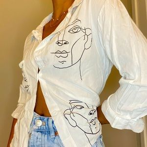 Linen button down with print. Not sure of the brand.